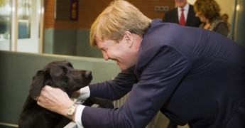 Koning Willem Alexander begroet een geleidehond