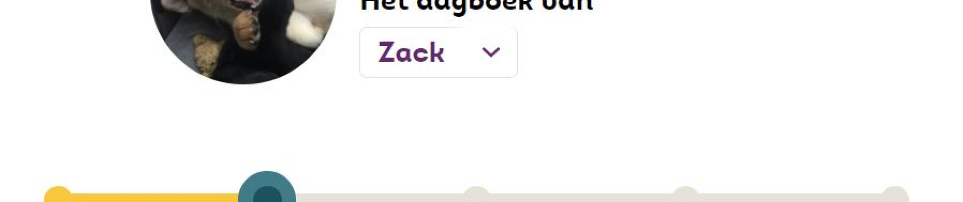 Screenshot van het online dagboekje van pup Zack