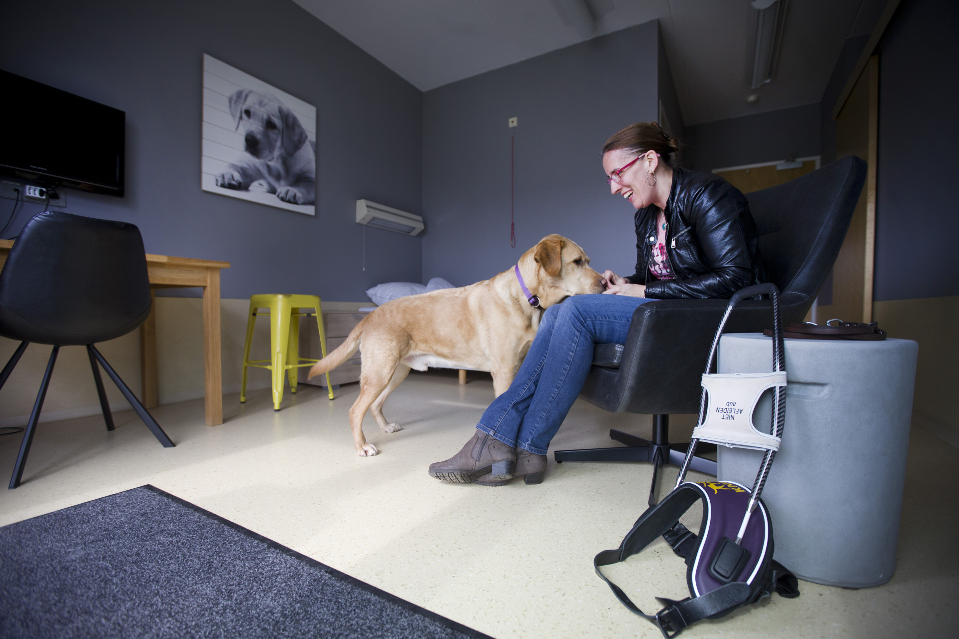 vrouw met hond in een van onze clientenkamers
