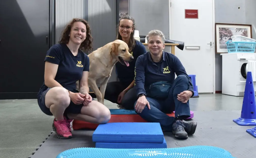 Fitnesstrainers van KNGF Geleidehonden: Mirjam, Denise en Masja
